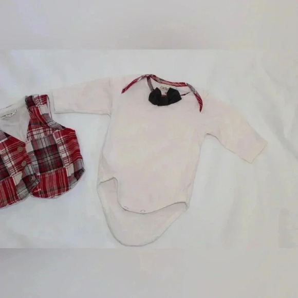 Cachcach Vintage Baby Boy Onsie with red checkered vest & black bowtie 9M Dressy - Picture 9 of 12